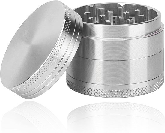 Kruidenslijper en Koffiemolen, 4-delige Set van Zinklegering voor Specerijen, Kruiden en Pollen met Schraper, Zilver