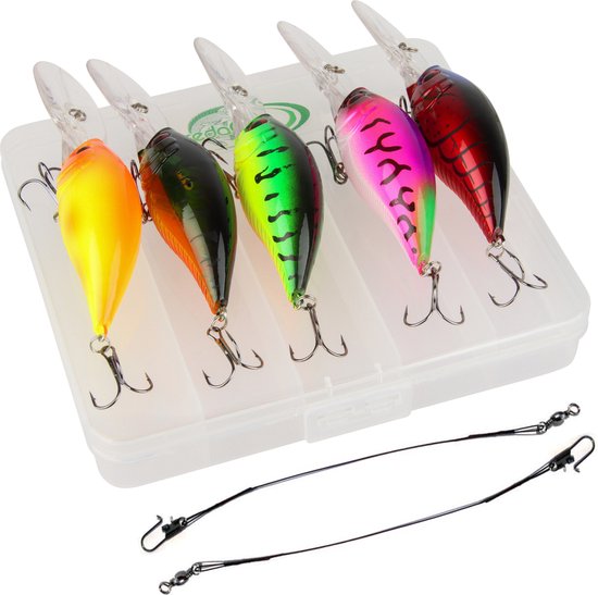 Kunstaas Deep Dive Crankbait Set met Stalen onderlijnen - 8-delig - 12.5cm - 20.5g - Roofvissen - Pluggen Set voor Snoek, Baars & Roofblei van Qfish.