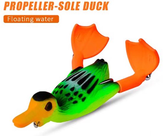 Kunstaas eend - Topwater - Propeller pootjes - Snoek / Baars (Roofvissen) - Groen Geel van Westin