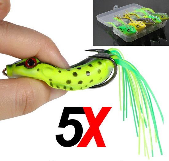 Kunstaas kikker - Roofvissen - 13g - Groen mix - Softbait - 5 Stuks in Box