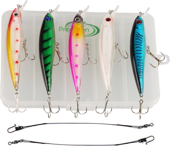 Kunstaas Pluggen Set met Stalen Onderlijnen - 8-delig - 11.2cm - 13.2g - Roofvissen Minnow Baits - Voor Snoek, Snoekbaars, Zeebaars en andere Roofvis van Mikado