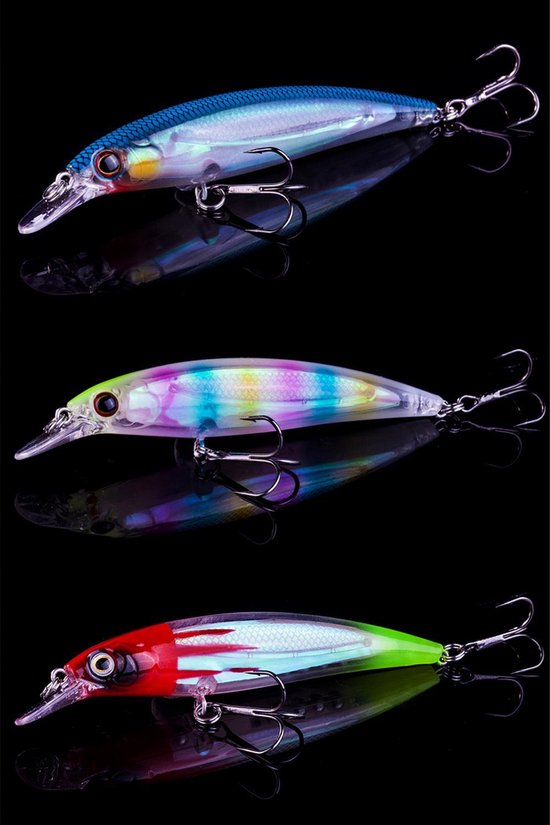 Kunstaas Roofvis - Set van drie stuks - 11 cm - Blue - Rainbow - Red White Yellow - Snoek - Baars - Snoekbaars - Hengelsport van Merkloos