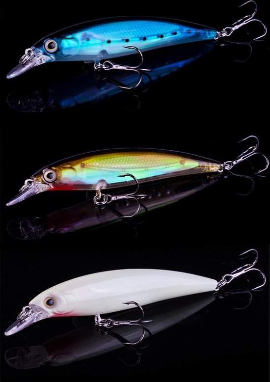 Kunstaas Roofvis - Set van drie stuks - 11 cm - Bright Blue - Red Orange - White - Snoek - Baars - Snoekbaars - Hengelsport