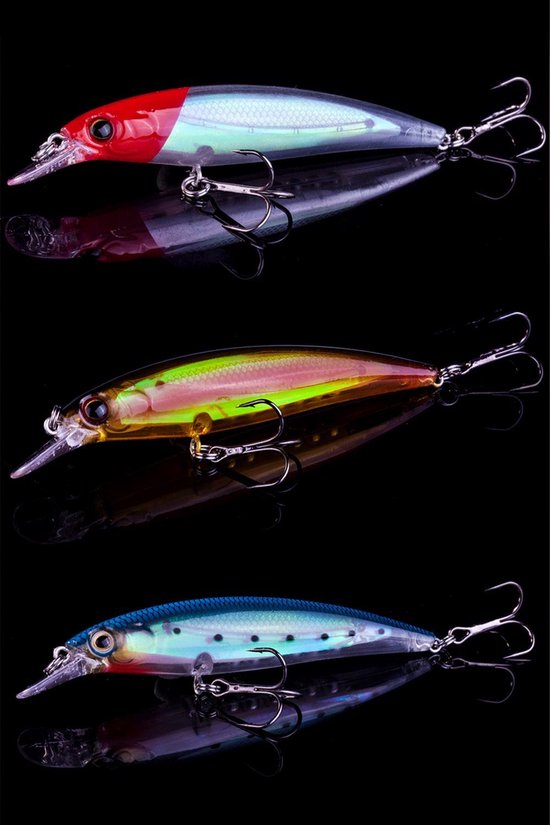 Kunstaas Roofvis - Set van drie stuks - 11 cm - Red White - Dark Orange - Red Blue - Snoek - Baars - Snoekbaars - Hengelsport van Kolpo