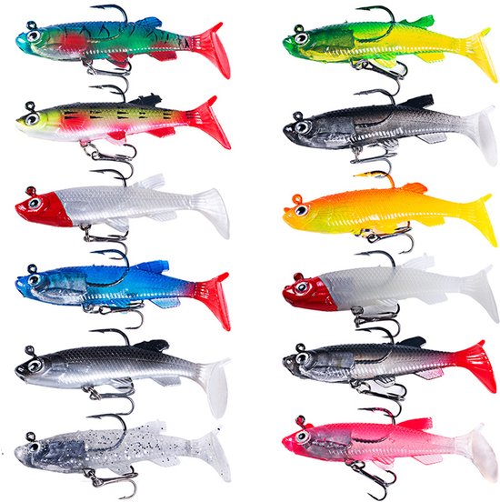 Kunstaas set - 10 Stuks - pluggen met haak - Kunstaas - Jerkbaits - Crankbaits - Rubberen vis - Visaas - Zacht Kunstaas - Alle type roofvis - Visaas Zeevissen Set - Rubberen Vissen Met Jigkop - Voor snoek, baars, snoekbaars, vissen van Merkloos
