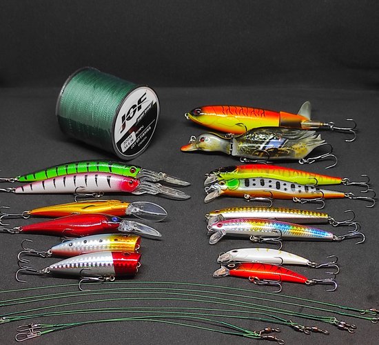 Kunstaas set - 25 delig - Alle type roofvis - 300M vislijn - Pluggen - Jerkbaits - Meerval - Snoek - Snoekbaars - Baars - CADEAUTIP!