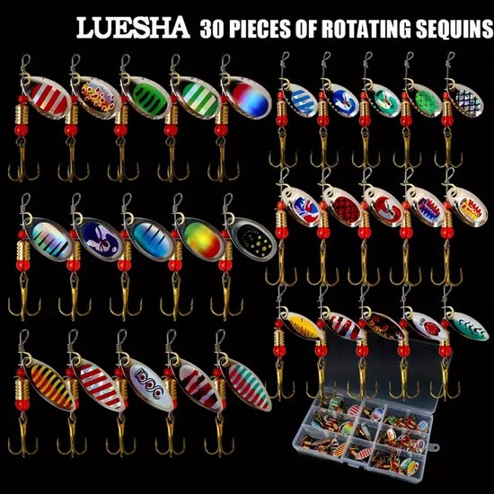 Kunstaas set - 30 stuks - Lepels - Blinkers - Baars - Zeebaars - Snoek - incl. assortiment doos van Merkloos