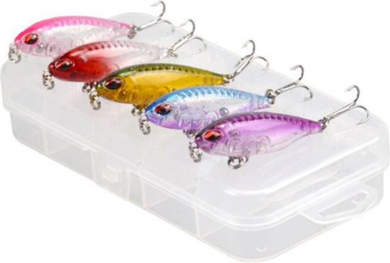 Kunstaas set 5 delig Inclusief 2x stalen onderlijn - mini propper - visaas - 5cm - 3 gram - Roofvissen - CrankBaits van Nighthawk Fishing