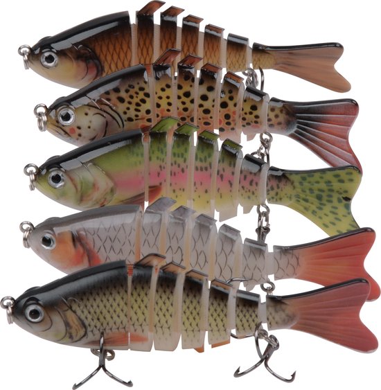 Kunstaas set - 5 Swimbaits - 15 gram - 10 cm - in handige afsluitbare opbergbox van Lighthouse.