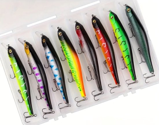 Kunstaas set - 8 Pluggen - 17 gram - 13 cm - Roofvissen - Snoek - Snoekbaars - in handige afsluitbare opbergbox (CADEAUTIP!) van YAZOYA