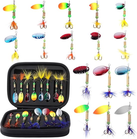 Kunstaas set met 16 stuks pailletten en opbergdoos voor vissen - forel baars snoekbaars zalm snoek walleye