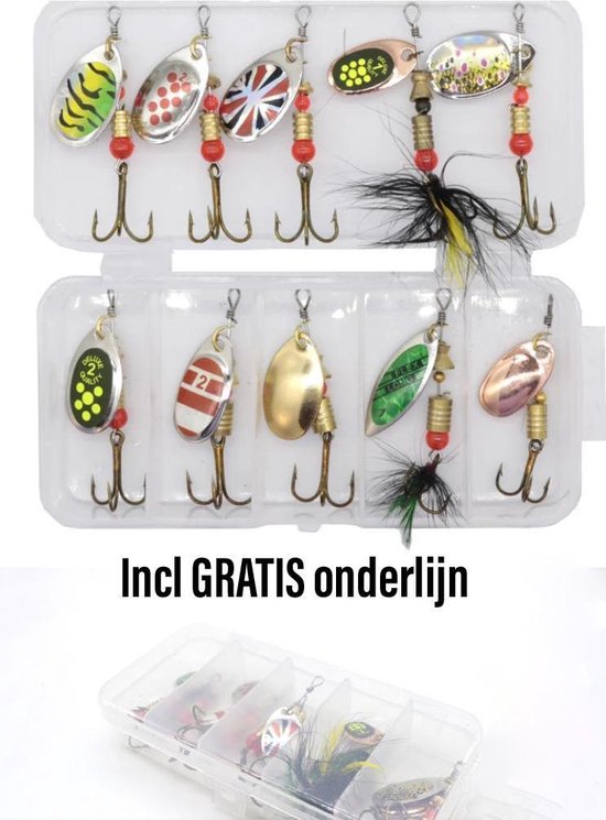 Kunstaas set - spinner set - blinkers voor snoek en baars - hengelsport - met Gratis onderlijn - set van 10 stuks van Ylena