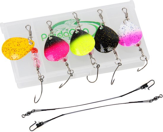 Kunstaas Spinner Set 'Single Hook' met stalen onderlijnen - 8-delig - Roofvis Blinker set - Snoek, Forel & Baars vissen - Spinners/Blinkers Hengelsport van Nifty Products