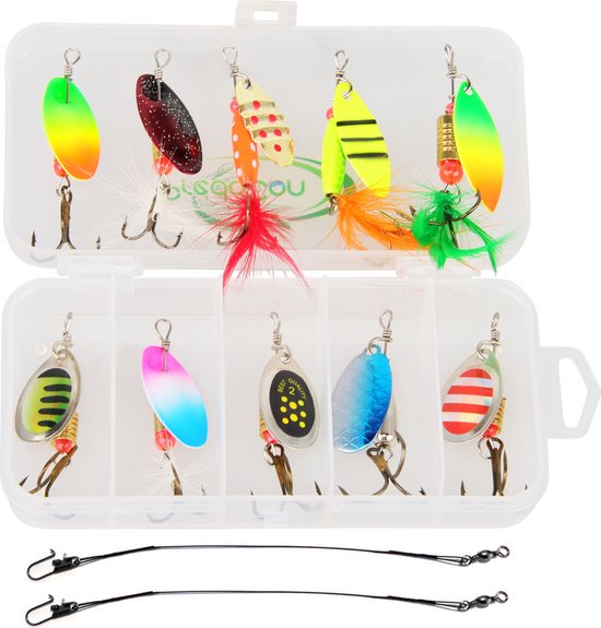 Kunstaas Spinner Set 'Tropical' met stalen onderlijnen - 13-delig - Blinker set - Snoek, Forel & Baars vissen - Spinners Hengelsport - kunstaas Roofvissen van Kolpo