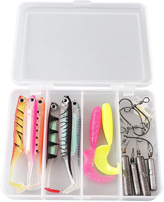 Kunstaasset - pluggen met haak - Softbaits - Visloodjes - complete set incl kunstaas loodjes en haken - super set voor zowel de beginner als de gevorderden - Vis spullen - incl. Tacklebox - LOUZIR van LOUZIR