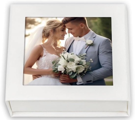 kunstleren USB-box, elegante doos voor digitale foto's en USB-stick, personaliseerbaar met foto 10 x 10 cm, cadeau-idee voor bruiloft, doop, communie, jubileum