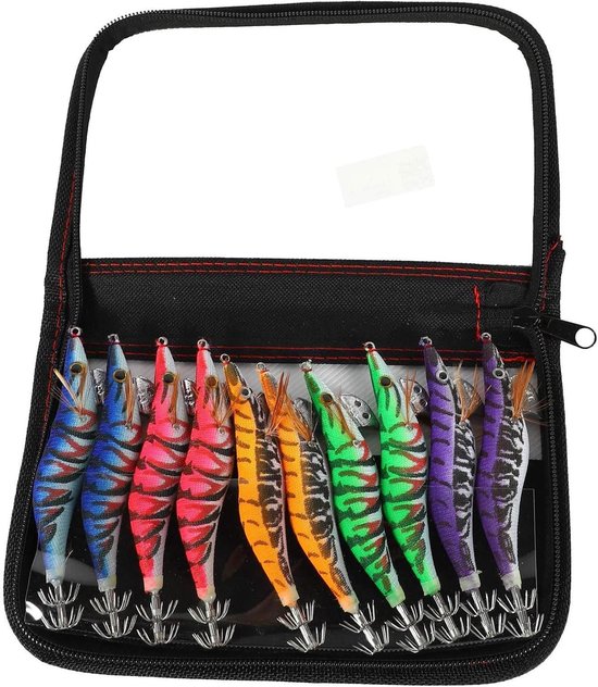Kunstmatige Inktvis Aas - Houten Garnalen - Vissen in Zee - Set van 10 - 12 cm - Willekeurige Kleuren