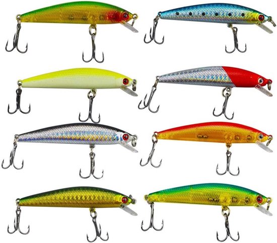 Kunstmatige Minnow Vislures - Set van 8 Stuks, Ecologisch Zacht Plastic, Rvs Haak, 102x18mm, 8g, Ideaal voor Zoet- en Zoutwater Visserij van Merkloos