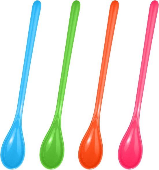 Kunststof lepels - Lange dessertlepels - Veelzijdig gebruik - Set van 4 stuks - 185 cm lengte - Kleurrijk assortiment