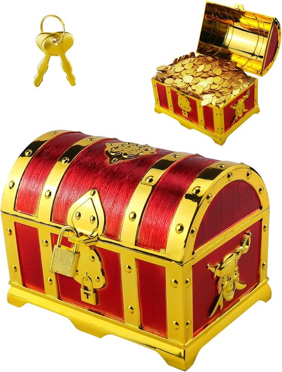 kunststof schatkist met slot, piraten, schatkist, geschikt voor het opbergen van veranderingen, sieraden, decoratie