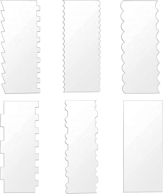 kunststof, set van 6 stuks, deegkaart, tandspatel, taartschraper, structuurpasta, spatel voor keuken, bakken, randdecoratie