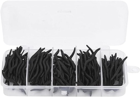 Kunstworm Aas - Zachte Kunstaas - Vissen Visserij - 150 Stuks Set - 4 cm Lengte - Zwart