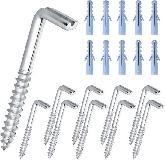 L Hooks Screw Hooks with Plugs and Screws Set M6-6.5 cm Photo Hooks for Screwing Hook Screws M6 High Load Capacity for - ShopVlot
