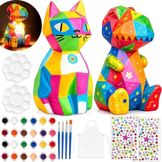 Lampen kat & dinosaurus, 2 stuks