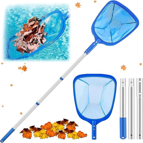 Landing Net voor Zwembad - 120 cm Telescopische Steel - Fijn Net met Gebogen Randen - Ideaal voor Schoonmaken - ShopVlot