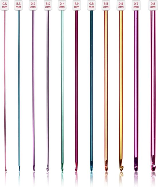 Langdurige Haakset met 11 Tunisian Haaknaalden, Multicolore Afghaanse Naalden van 2-8 mm, Ideaal voor Breien en Haken voor Beginners en Professionals van Merkloos