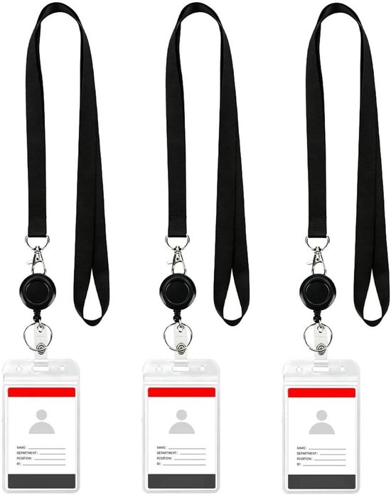 Lanyard Set voor Cruises, 3 Zwarte Uittrekbare ID Kaarthouders, Waterdicht en Duurzaam