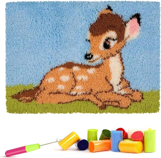 Latch Hook Kit 20 x 15 Inch voor Gehaakte Tapijten, Volwassenen en Kinderen, Inclusief Haaknaalden en Baby Hert Ontwerp, 50 x 38 cm van Merkloos