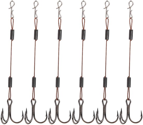 LAUZY- Vishaak Set - 6 Stuks - Drievoudige Haak - Herbruikbare Barracuda Haak - Koolstofstaal/Roestvrij Staal - Totale Lengte 8 cm - Vishaken