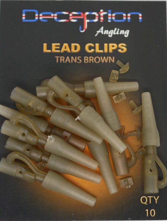 Lead Clips with tails and pins (10 per pack) - TRANS BROWN van Lea
