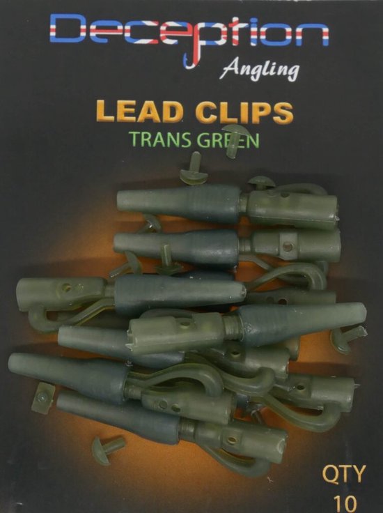 Lead Clips with tails and pins (10 per pack) - TRANS GREEN van Lea
