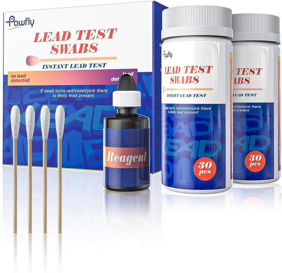 Lead Test Kit voor Thuisgebruik, 60 Stuks Snelle Teststaven met Reagens, Resultaat in 30 Seconden voor Oppervlakken, Tafelgerei, Metaal Speelgoed en Sieraden