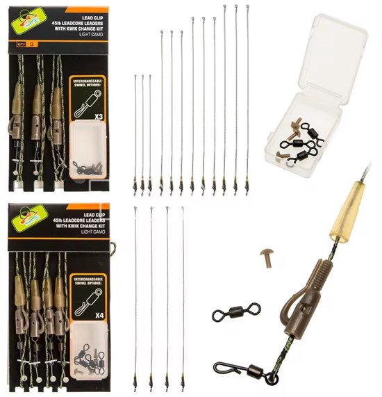 Leadcore Carp Series - Leadcore Leader Systeem - 50 cm - 4 Stuks - Compleet Voorgemonteerd - Safety Lead Clip - Karpervissen