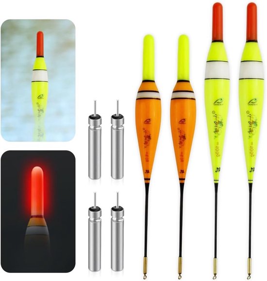 LED dobbers met zwaartekracht sensor en batterij, 4 stuks, ideaal voor vissen in meer, rivier en vijver, dag en nacht gebruik