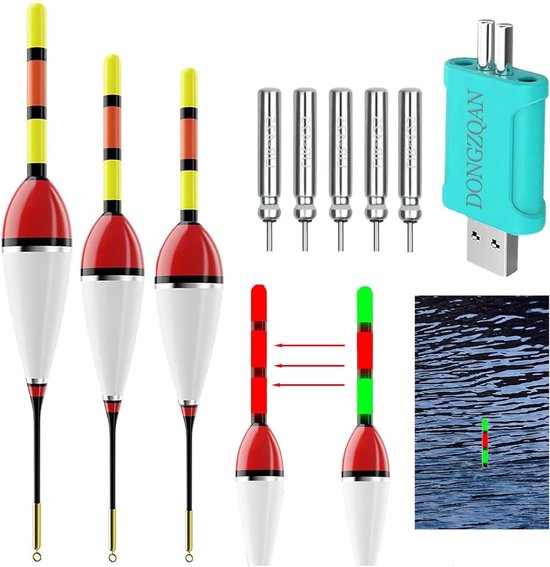 LED-dobbers vissen met beetmelder - Set van 3 lichtgevende dobbers - Vishaakjes en zwaartekrachtsensor van Merkloos