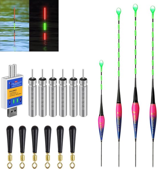 LED drijvende dobbers met beetindicator, graviteitssensor en basis - Visspullen voor duikgebieden, meren, rivieren en vijvers.