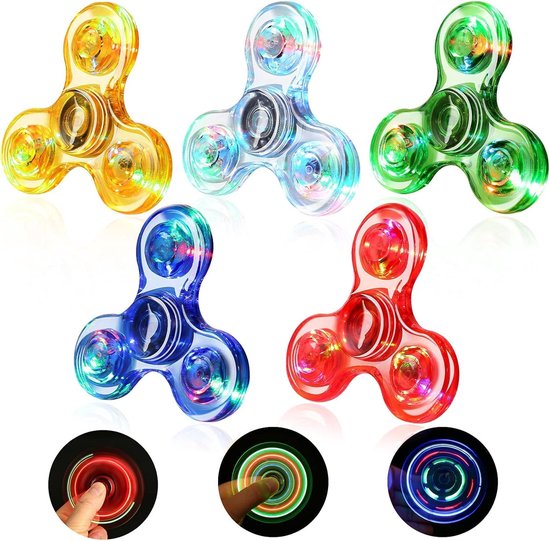LED Fidget Spinner 5 Pack, Crystal Light-Up Party Favor - Angst Speelgoed Stress Relief