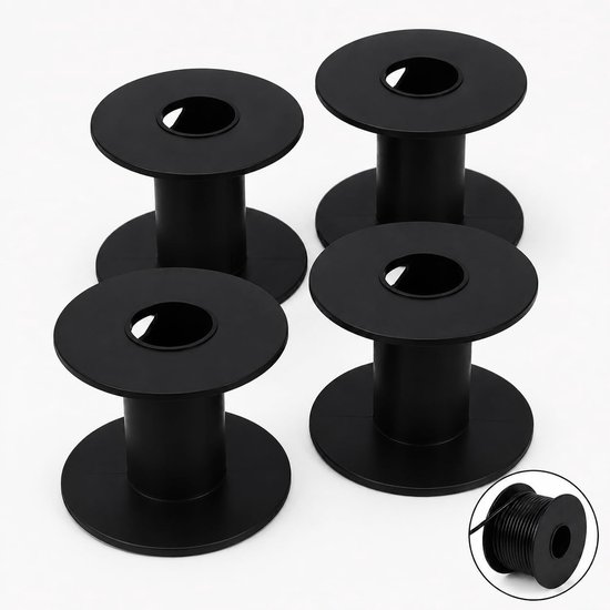 Lege kabelspoelen van kunststof - 4 stuks cilindrische vislijnspoelen voor kabelbeheer, ruimtebesparend en compact design voor laboratorium en werkplaats