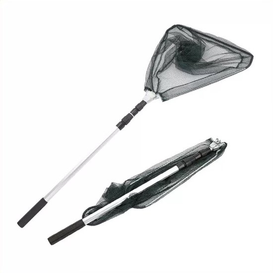 LEO Schepnet - Visnet - Telescoop schepnet - Driehoek - Opvouwbaar - Net - Aluminium - 37 cm - 173 cm - Vissen - Zwembad - Vijver - Groen van LEO