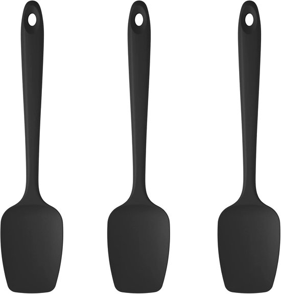 Lepel Spatel Set van 3: U-Taste 315℃ Hittebestendige BPA-vrije flexibele rubberen schraper, Koken Bakken Schrapen Mengen Keukengerei voor Non Stick Pan/Wok (Zwart)