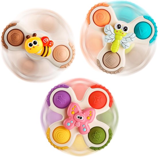 lerrbo 3Pcs Zuignap Spinner Speelgoed voor 1 Jaar Oud Jongen Meisje