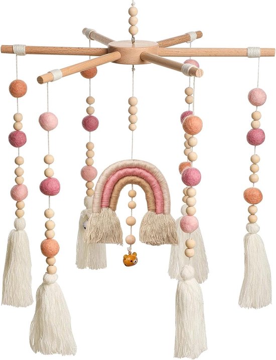 let's make Mobiele baby voor babybed, boho, regenboog, hout