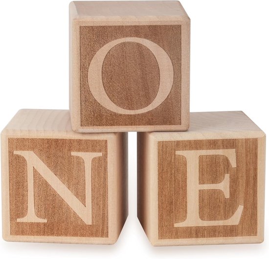 Letters ONE-nummer houten blok 3,5 cm kubus cadeau voor de 1e geboorte baby voor baby gegraveerde letterkubus cadeau-idee doop babyshower tafeldecoratie houten blok gastenboek een nummer houten