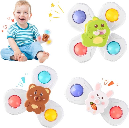 Leuke 3-delige fidget spinner badspeelgoed voor kinderen, cartoon zuignap spinner, cadeau voor 1 jaar en ouder van Merkloos