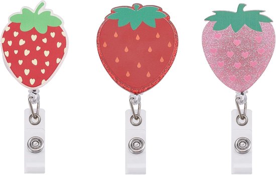 Leuke Aardbei Intrekbare ID Naam Badge Reel met Alligator Clip voor Verpleegkundigen, Leraren en Studenten - 3 Stuks