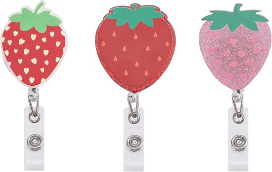 Leuke Intrekbare ID Naam Badge Reel met Aardbei Design voor Verpleegkundige, Leraar en Student - 3 Stuks